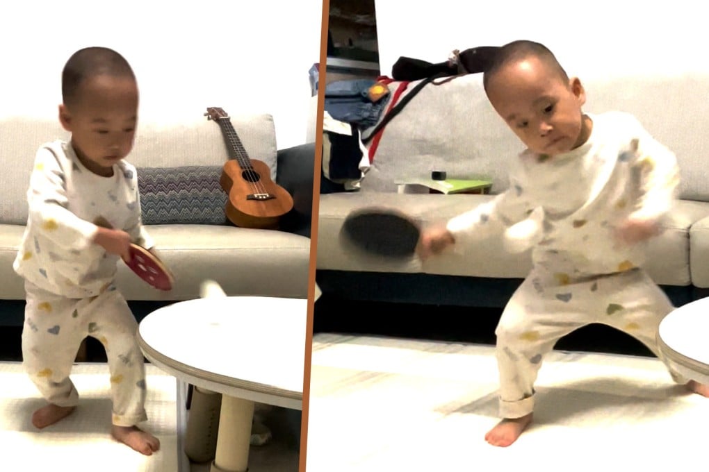 A three-year-old table tennis prodigy in China is captivating social media with his impressive skills. Photo: SCMP composite/Douyin