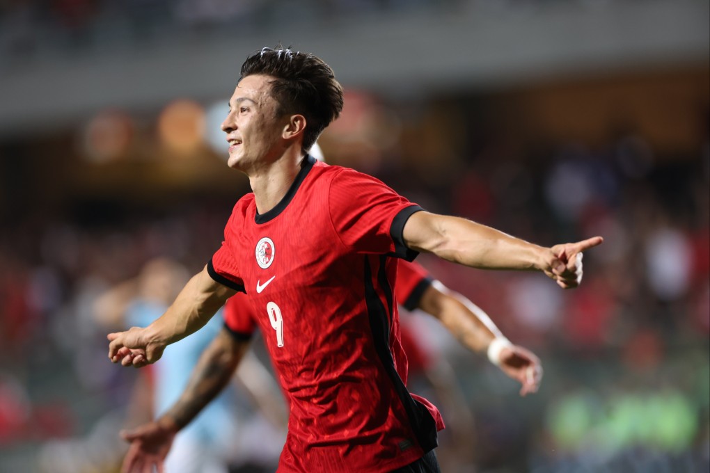 Matt Orr celebrates after scoring Hong Kong’s first goal. Photo: Dickson Lee