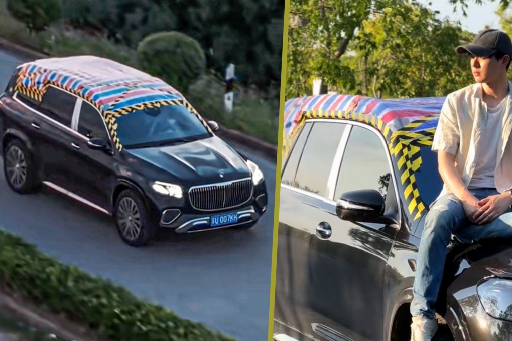 A car owner in China has covered his leaky new luxury car in tarpaulin while he fights a dispute with the dealership, sparking a copycat trend. Photo: SCMP composite/Douyin