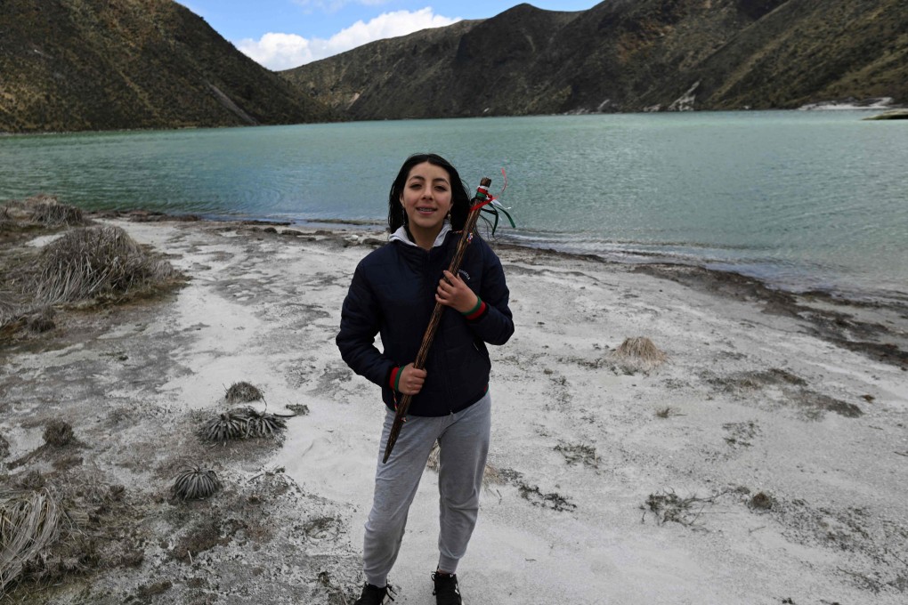 Indigenous guard Carol Arevalo is part of a local group protecting the Green Lake, in Narino, Colombia, from overtourism. Members of the indigenous guard will appear at the COP16 UN biodiversity conference in Colombia to discuss their work. Photo: AFP