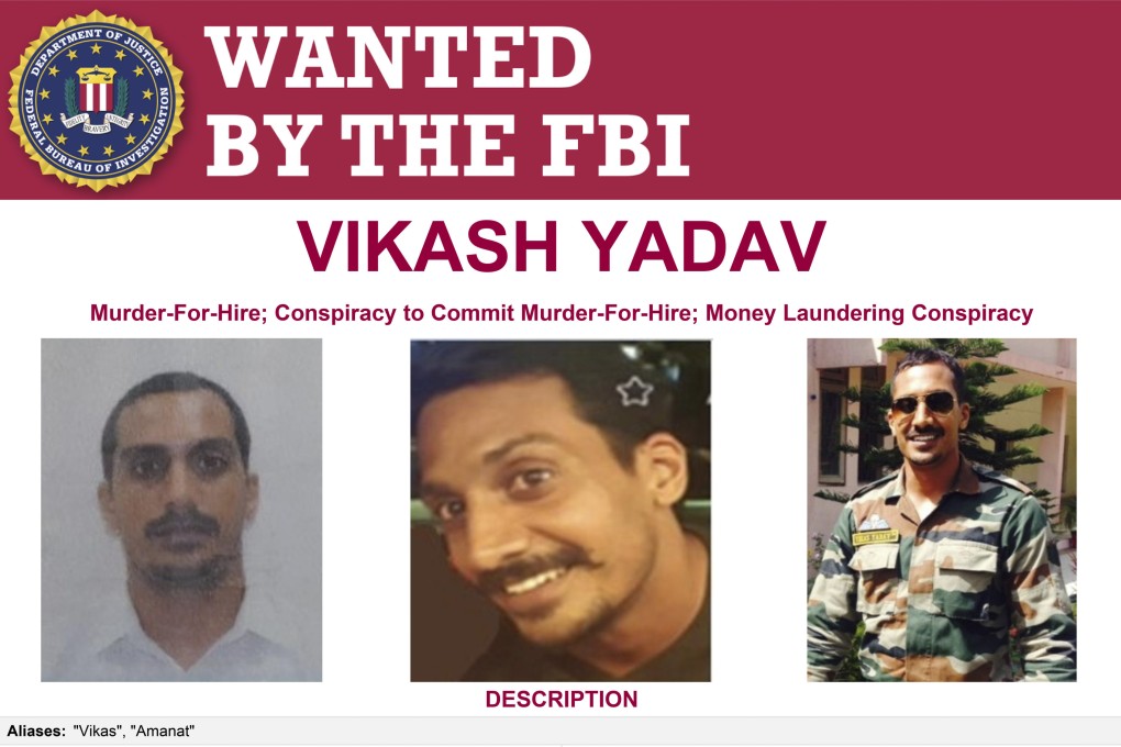 A wanted poster shows Vikash Yadav, a former Indian government employee, wanted on criminal charges in connection with a foiled plot to kill a US citizen in New York City. Image: FBI via AP