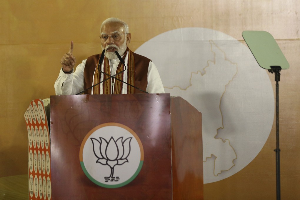 Indian Prime Minister Narendra Modi speaks during celebrations following the election results of northern state of Haryana, at Bharatiya Janata Party (BJP) headquarters in New Delhi, India, on October 8. Photo: AP