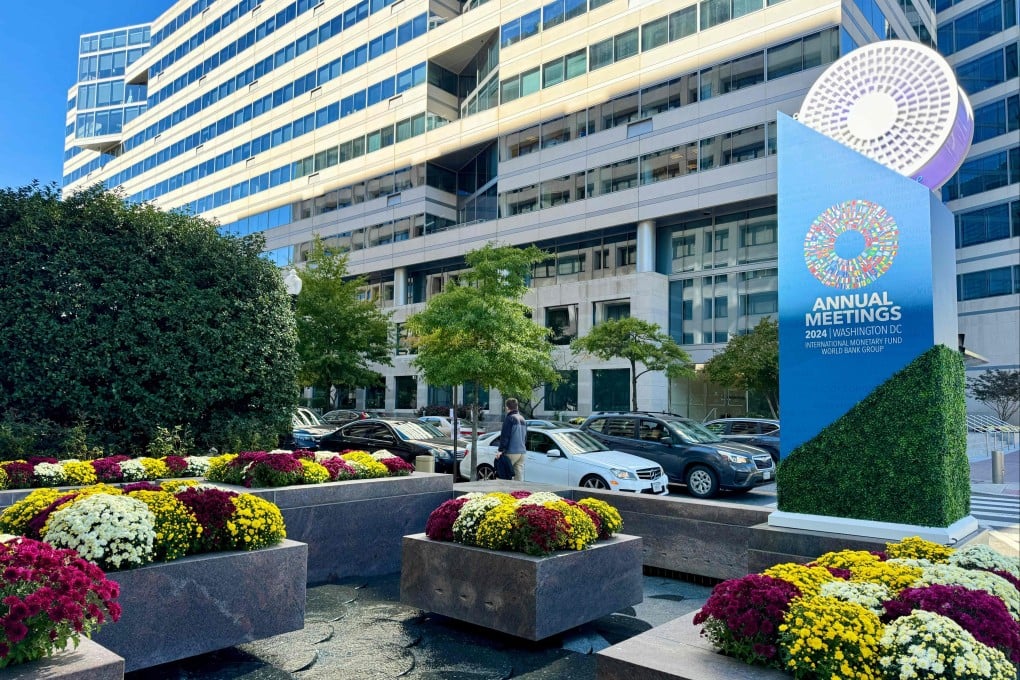 International Monetary Fund headquarters in Washington ahead of the 2024 IMF/World Bank Annual Meetings this week. Photo: AFP