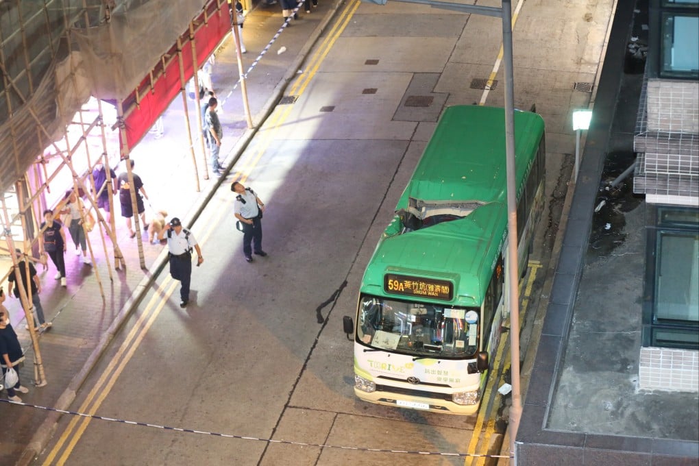 The female passenger inside the route 59A green minibus suffered minor leg injuries from the debris and was taken to hospital. Photo: Handout