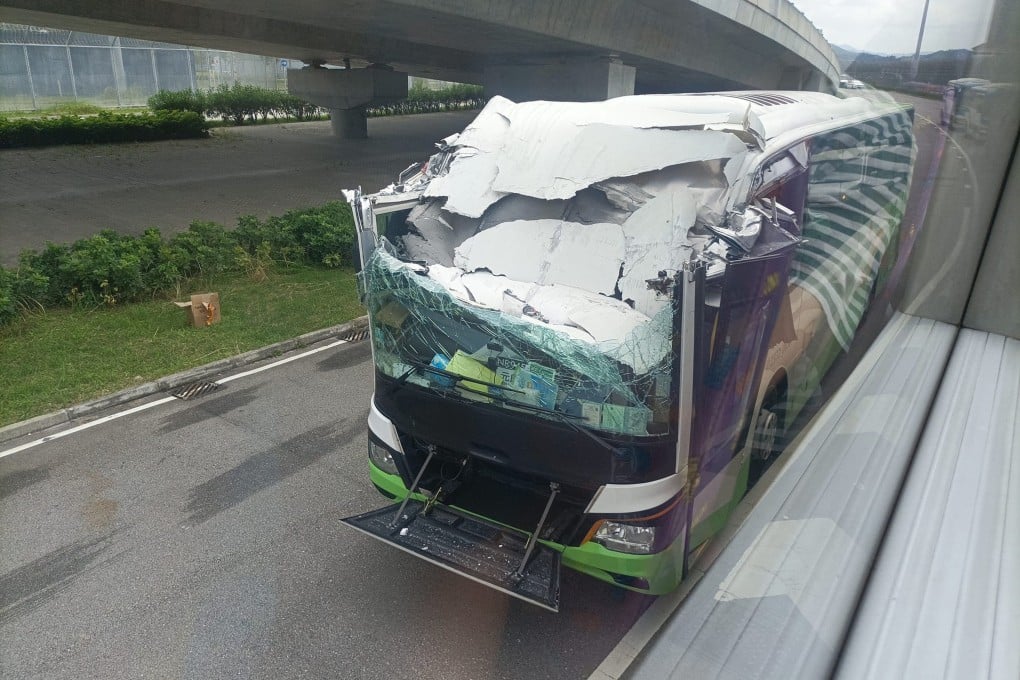 The damaged front of the tour bus. Photo: SCMP