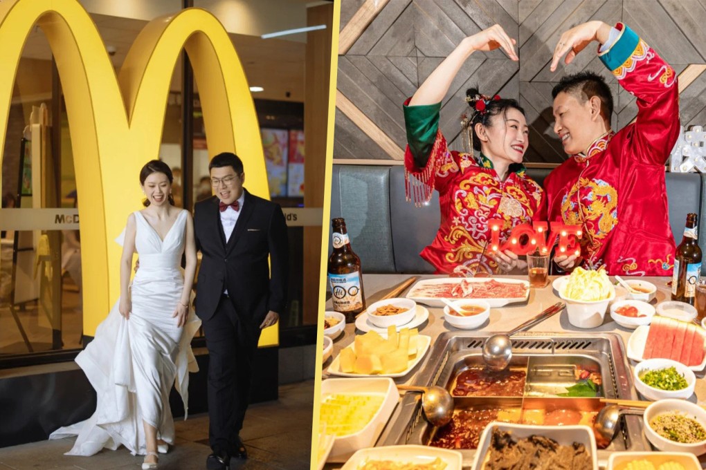 Young Chinese couples are ditching lavish weddings for fun, affordable celebrations at McDonald’s and Haidilao. Photo: SCMP composite/Xiaohongshu