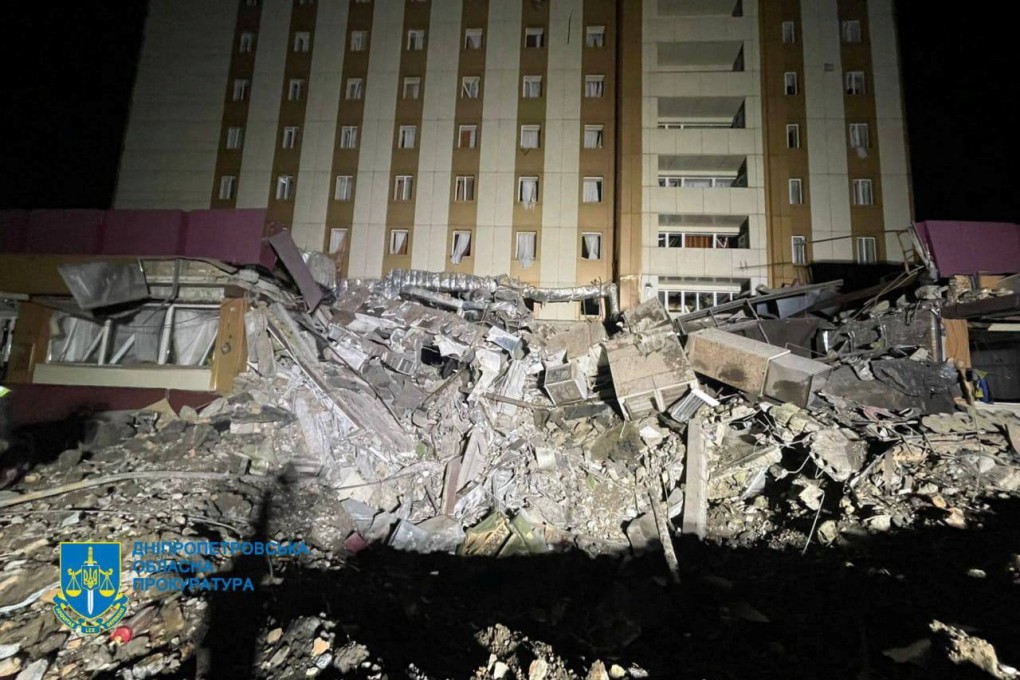 The site of a Russian missile strike in Kryvyi Rih, Ukraine on Sunday. Photo: Dnipropetrovsk Regional Prosecutor’s Office via Reuters