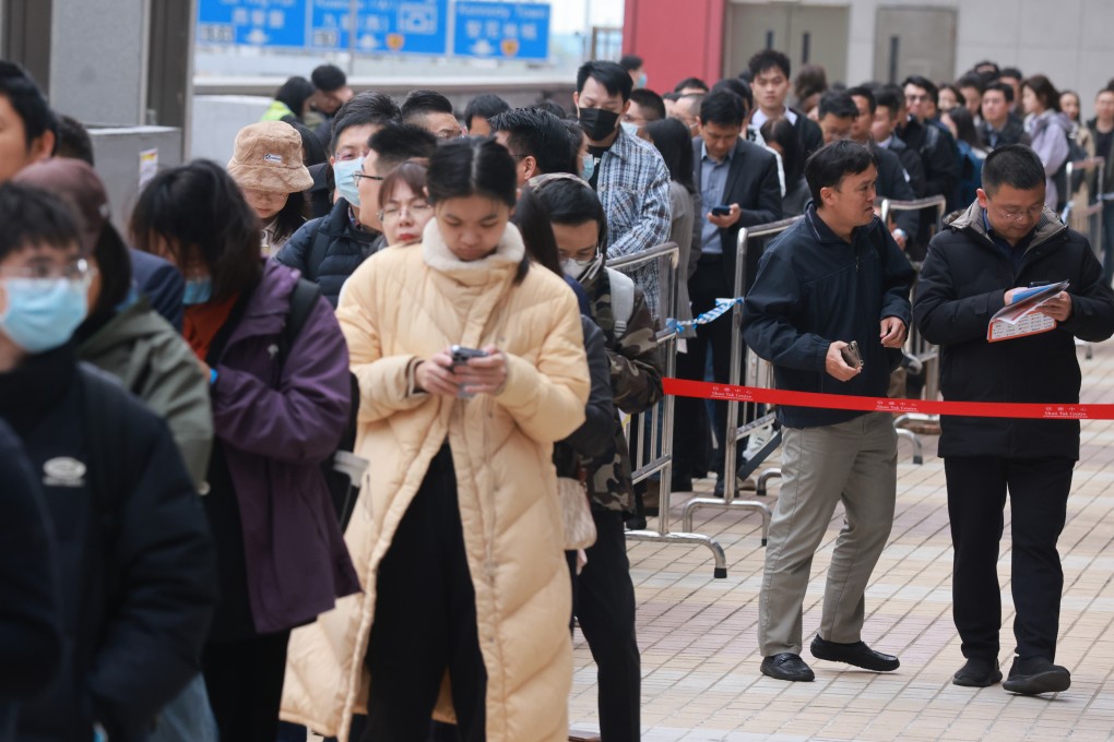 Job seekers line up to enter the 2024 Hong Kong Top Talent Recruitment Fair in Sheung Wan, on March 3. Photo: May Tse