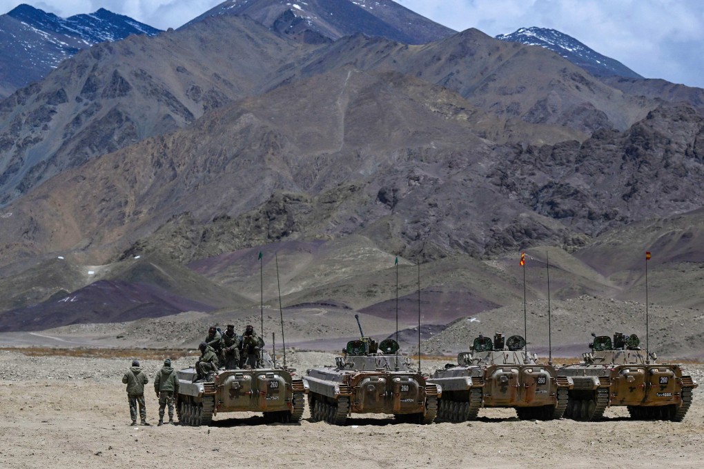 Armoured vehicles belonging to the Indian army arrayed at a military camp in eastern Ladakh in May. Photo: AFP