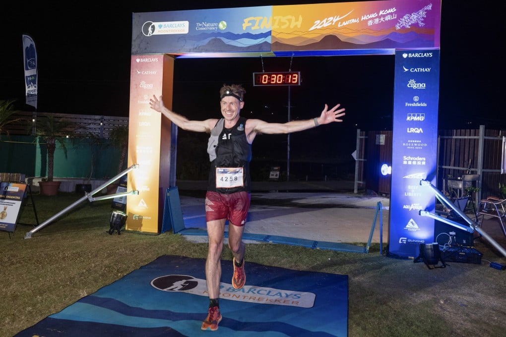 Jeff Campbell crosses the finish line in first place at the Barclays MoonTrekker 2024 in Lantau, Hong Kong last weekend. Photo: MoonTrekker