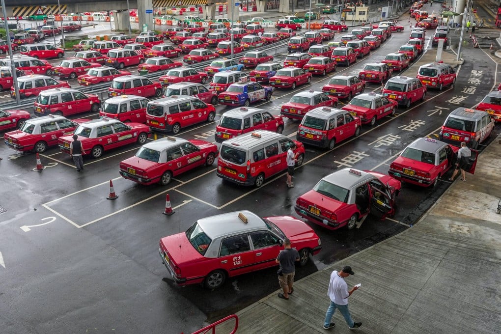 Rows of taxis outside Hong Kong International Airport in Chek Lap Kok. Photo: Eugene Lee