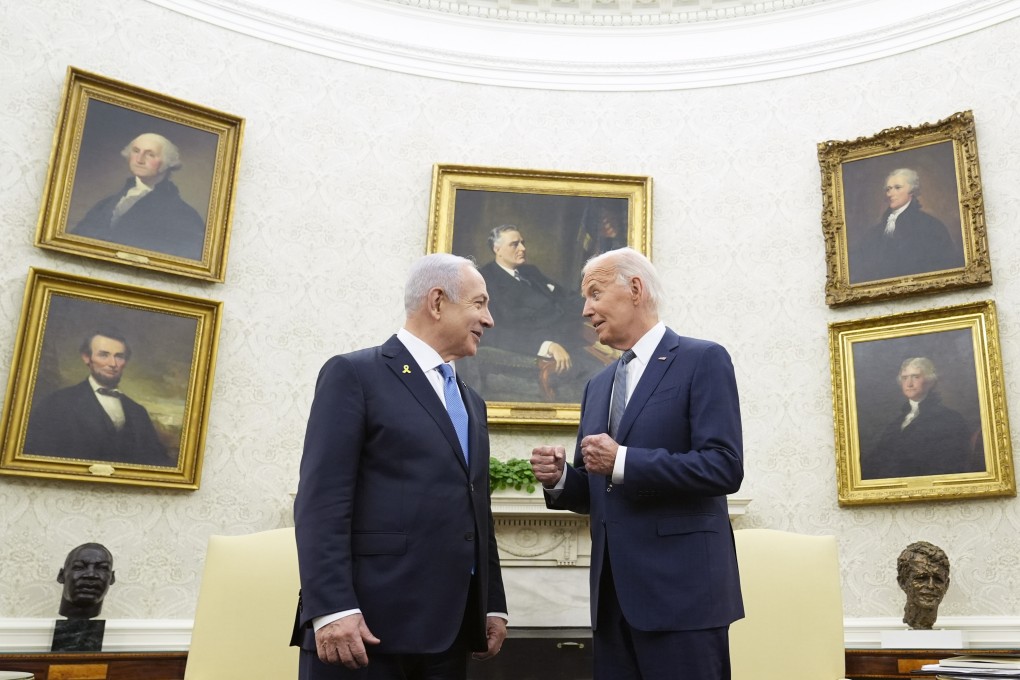US President Joe Biden, right, and Israeli Prime Minister Benjamin Netanyahu in the Oval Office of the White House in Washington in July. Photo: AP