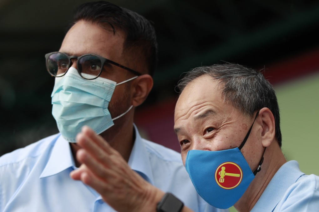 Workers’ Party stalwart Low Thia Khiang (right) with party chief Pritam Singh in 2020. Photo: EPA-EFE