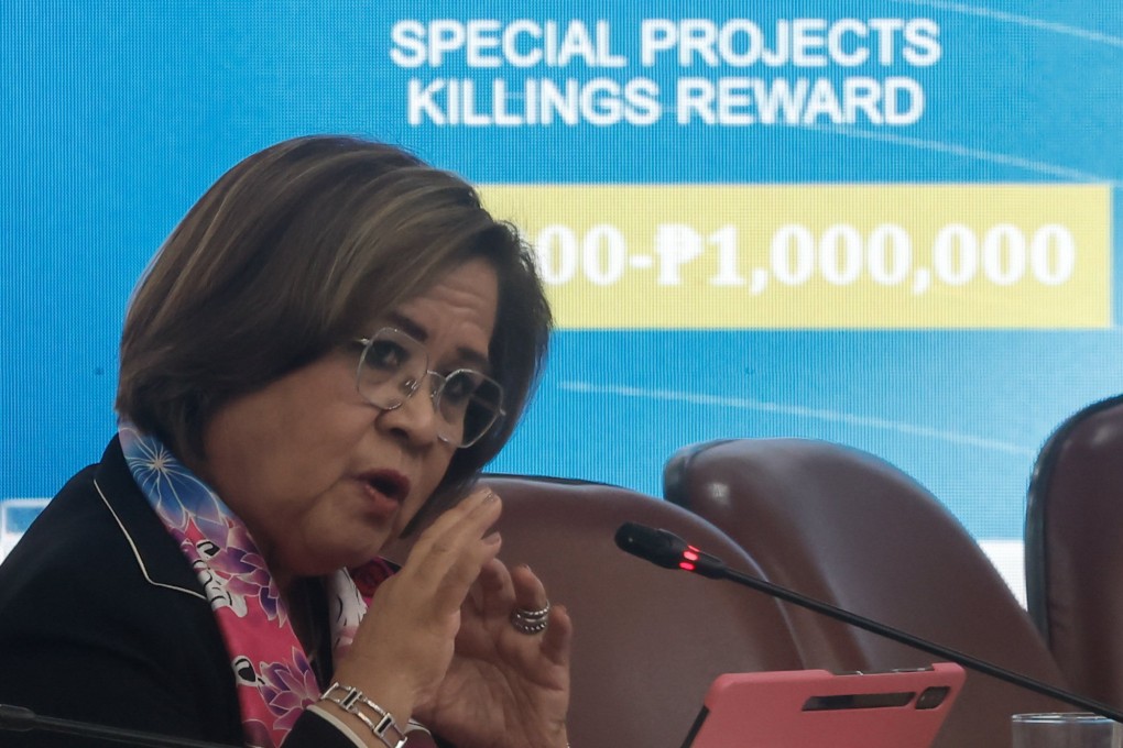 Former senator Leila De Lima speaks during a joint committee hearing at the House of Representatives in Metro Manila, the Philippines, on Tuesday. Photo: EPA-EFE