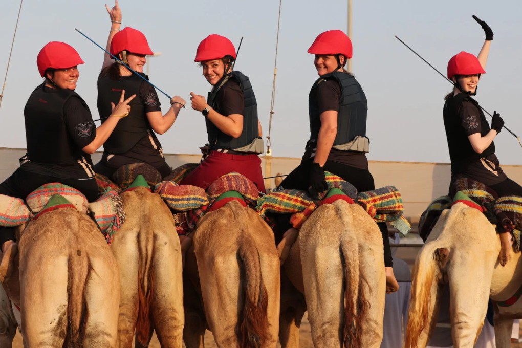 Women jockeys at the 2024 Crown Prince Camel Festival in Taif, Saudi Arabia. Women are challenging centuries of male dominance of the sport. Photo: Instagram/arabianleaders