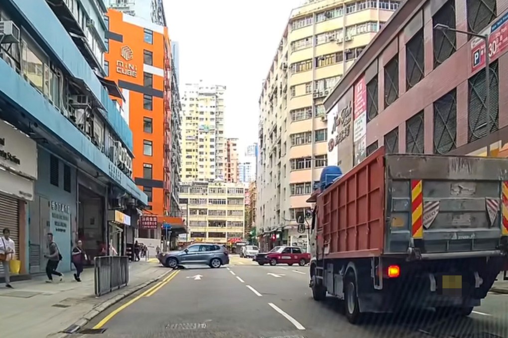 A BMW car has crashed into a truck and a taxi on Wednesday. Photo: Facebook/Terry Kwan