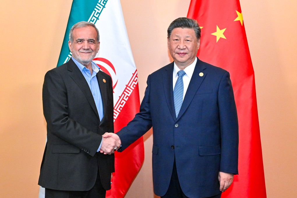 Chinese President Xi Jinping offered Tehran support when meeting Iranian President Masoud Pezeshkian on the sidelines of the Brics summit in Kazan, Russia, on Wednesday. Photo: Xinhua