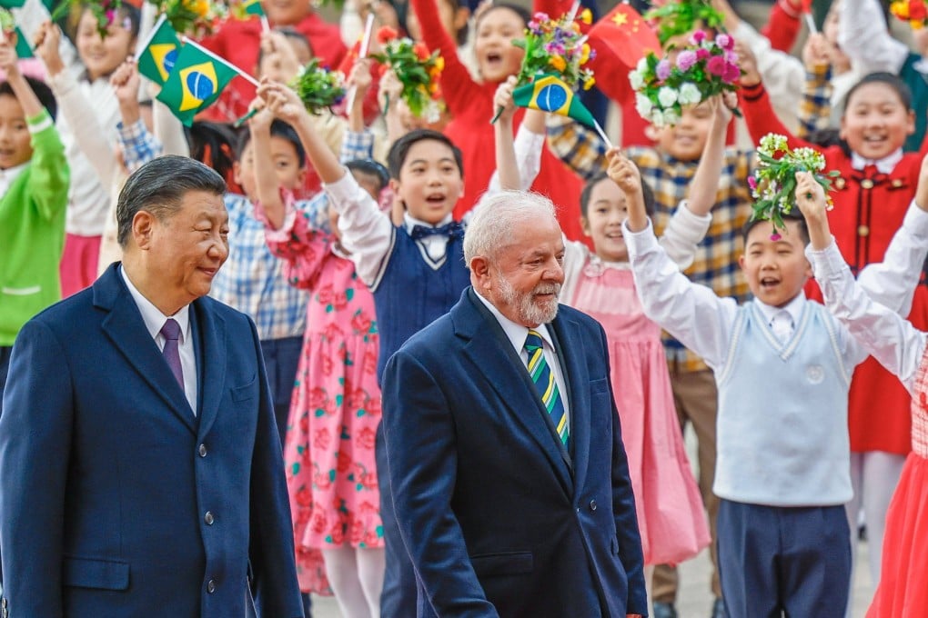 Chinese President Xi Jinping (left) and Brazil’s President Luiz Inacio Lula da Silva are seen at a welcome ceremony at the Great Hall of the People in Beijing in 2023. Photo: AFP / Brazilian presidency