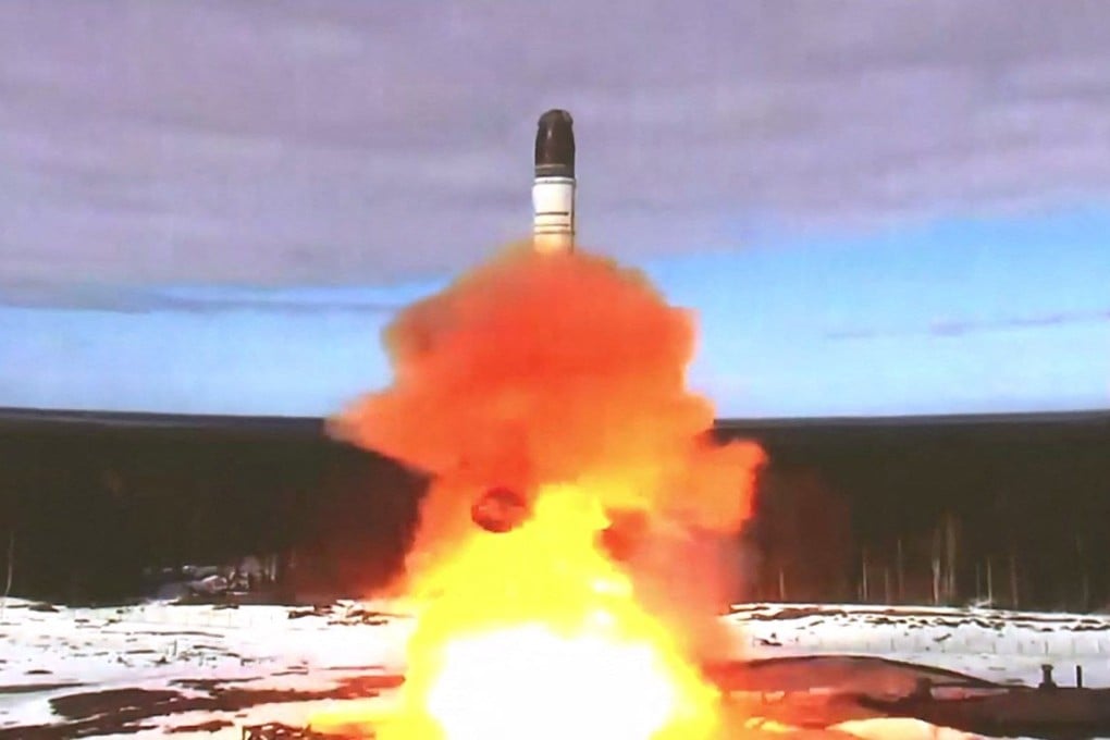 The Sarmat intercontinental ballistic missile at the Plesetsk testing field in Russia on April 20, 2022. The number of nuclear weapons in the world is set to rise in the coming decade after 35 years of decline as global tensions flare, according to the Stockholm International Peace Research Institute. Photo: Russian Defence Ministry/AFP