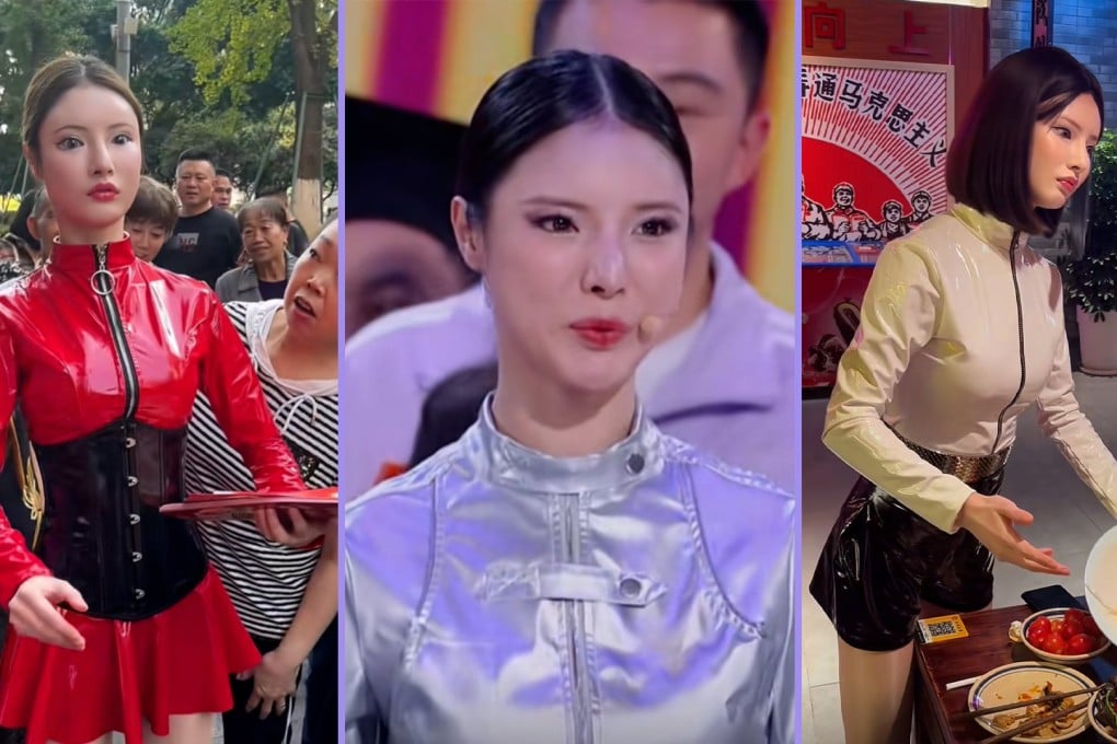 A so-called beautiful robot who doubles as a hotpot restaurant boss is taking social media by storm. Photo: SCMP composite/Douyin