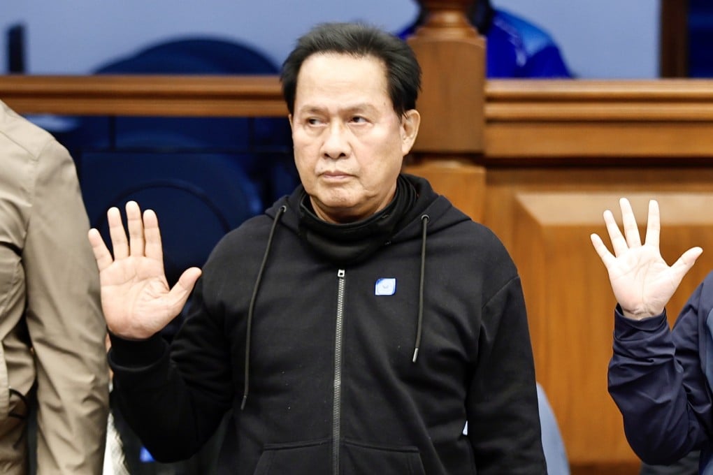 Filipino televangelist Apollo Quiboloy takes the oath during a Senate investigation in Manila on October 23. Photo: EPA-EFE