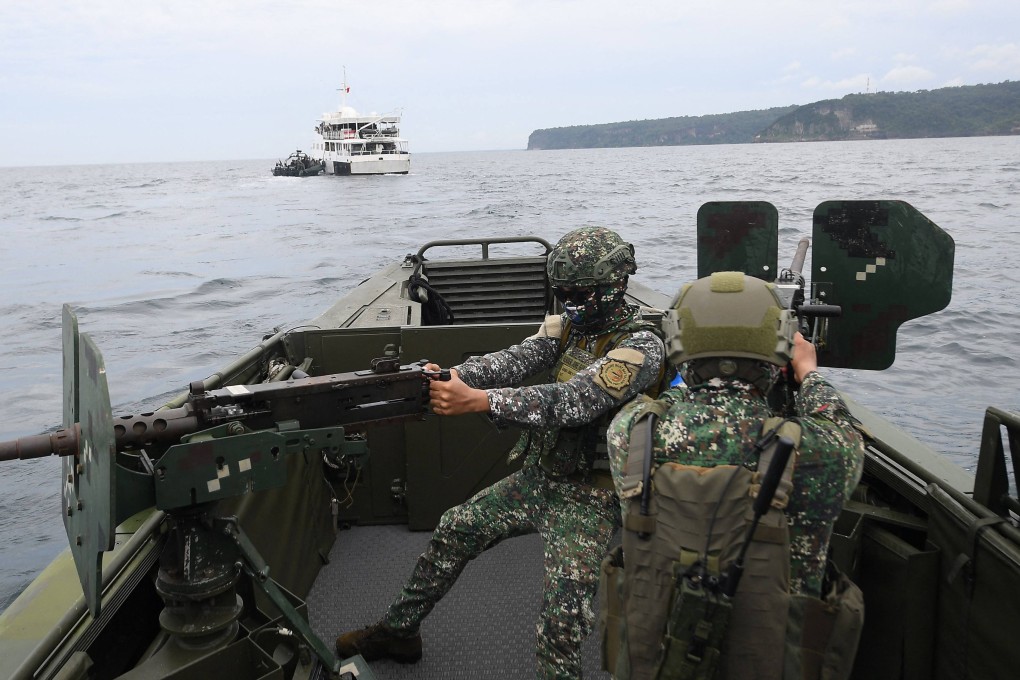 Filipino troops patrol during a joint exercise with their US and South Korean counterparts on Tuesday. Photo: AFP