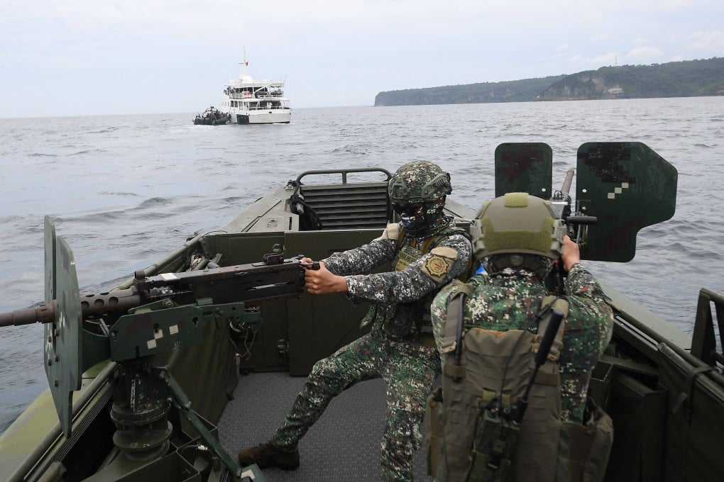 Filipino troops patrol during a joint exercise with their US and South Korean counterparts on Tuesday. Photo: AFP
