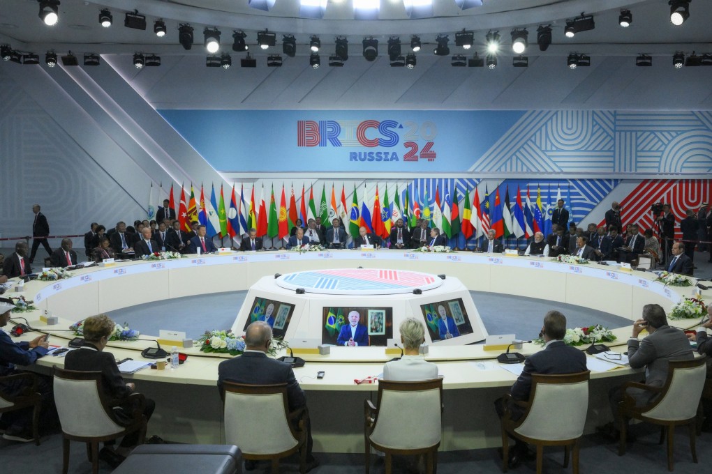 Russian President Vladimir Putin (top, centre) chairs a meeting of Brics leaders on Wednesday. Photo: Brics/dpa