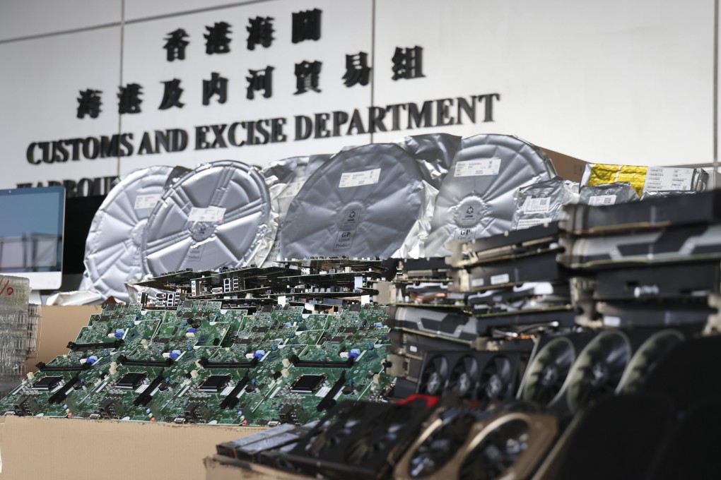 Customs displays evidence seized from the cargo container. Photo: Jelly Tse