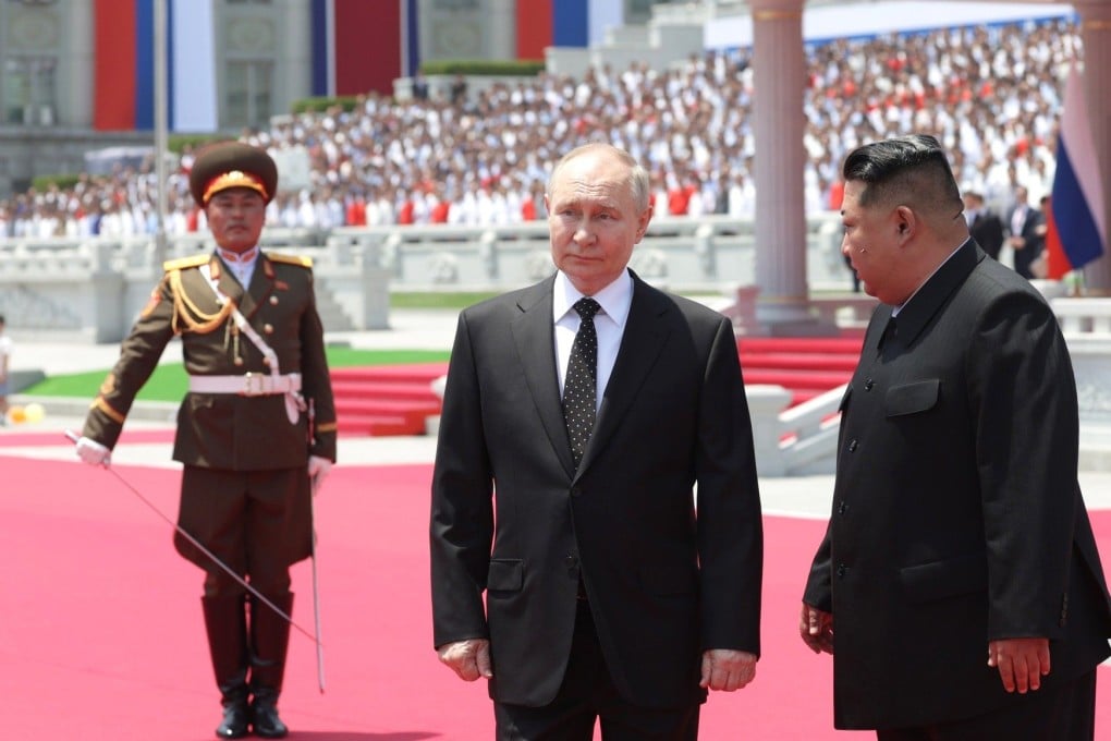 North Korean leader Kim Jong-un and Russian President Vladimir Putin attend a welcoming ceremony in Pyongyang. Photo: dpa