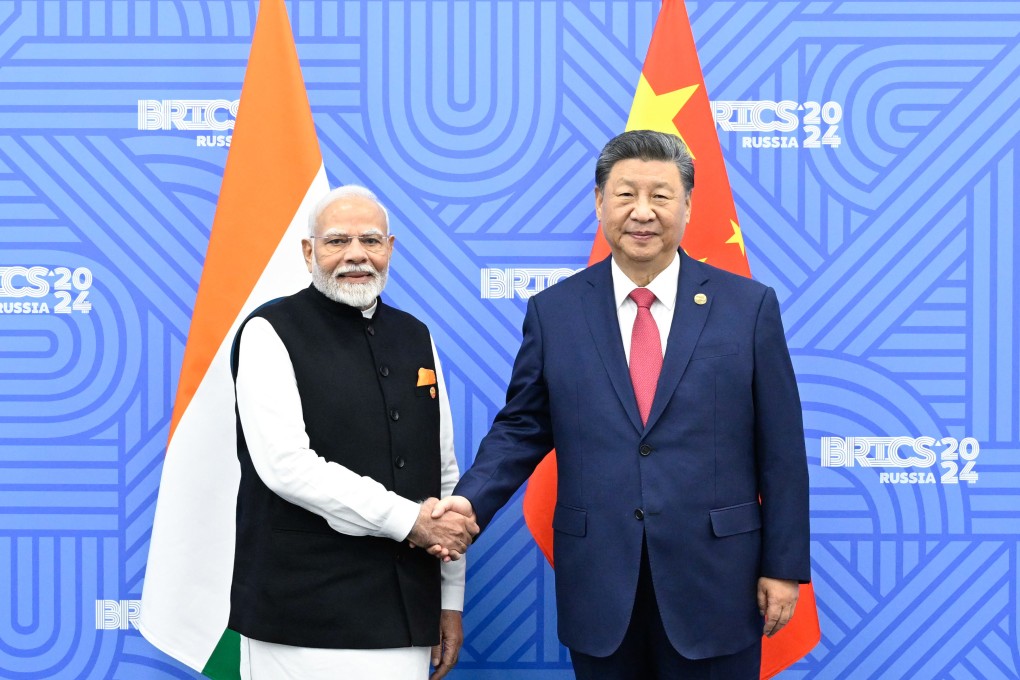 Chinese President Xi Jinping meets with Indian Prime Minister Narendra Modi at the Brics summit in Russia on Wednesday. Photo: Xinhua