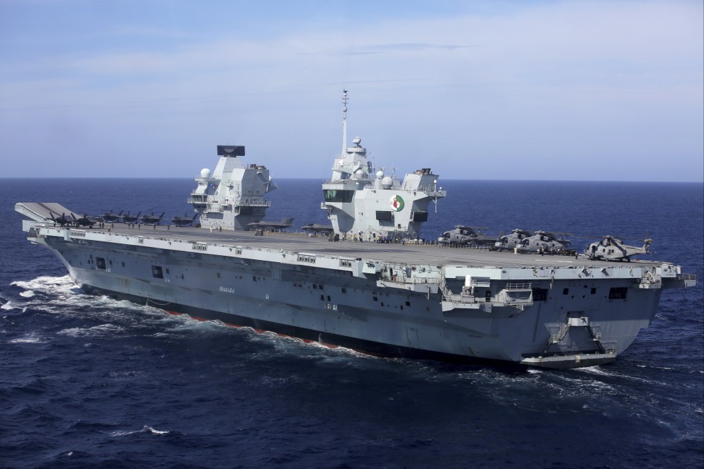The British aircraft carrier HMS Queen Elizabeth during a training exercise off the coast of Portugal in 2021. Photo: AP
