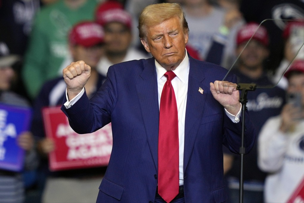 Republican nominee and former US president Donald Trump dances at a campaign rally at the Bryce Jordan Centre in State College, Pennsylvania, on October 26. Photo: AP