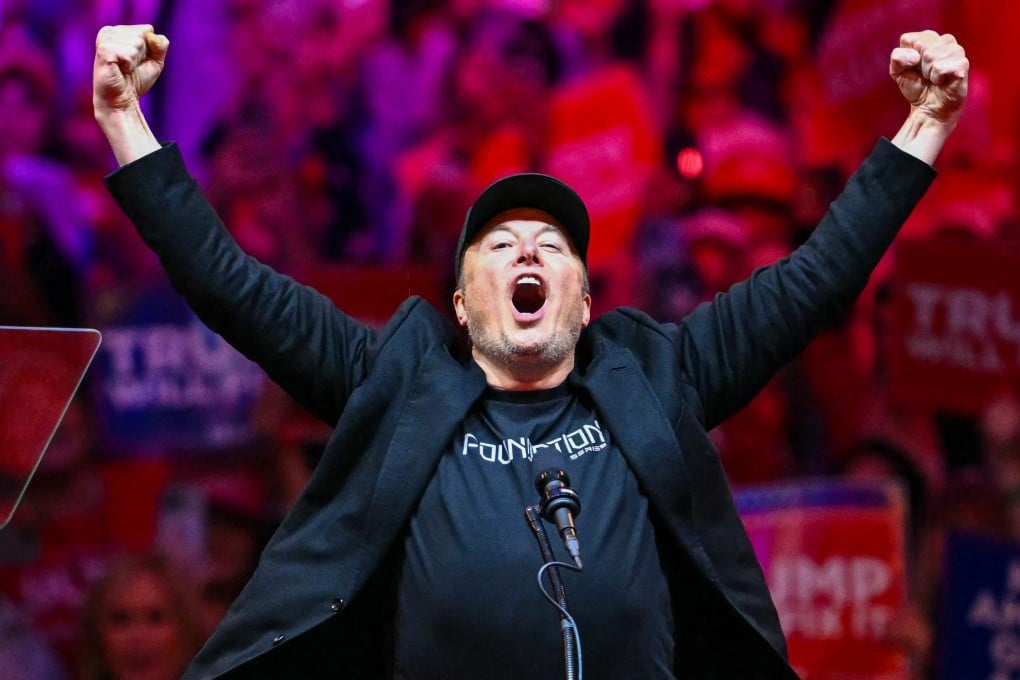 Tesla and SpaceX CEO Elon Musk takes the stage at a rally for Republican candidate Donald Trump at Madison Square Garden in New York on Sunday. Photo: AFP