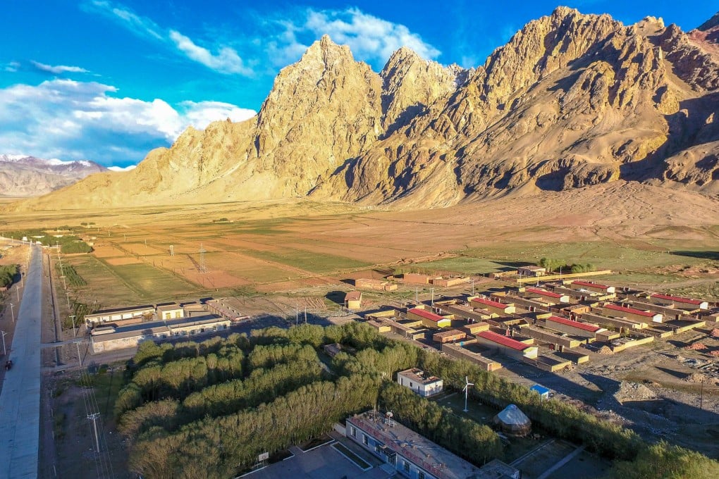 A bird’s-eye view of a village on the Pamirs Plateau of China’s Xinjiang, where thousands of hectares of salt-rich land have been made arable. Photo: Xinhua