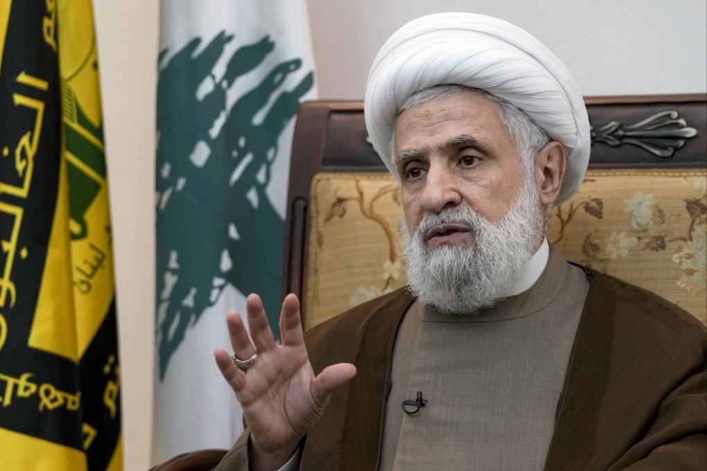 Hezbollah’s Naim Qassem speaks during an interview in Beirut’s southern suburbs. Photo: AP