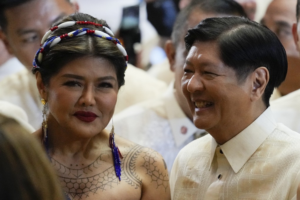 Philippine President Ferdinand Marcos Jnr, right, stands beside his sister Senator Imee Marcos after he delivers his second state of the nation address at the House of Representatives in Quezon City, Philippines on July 24, 2023. Photo: AP