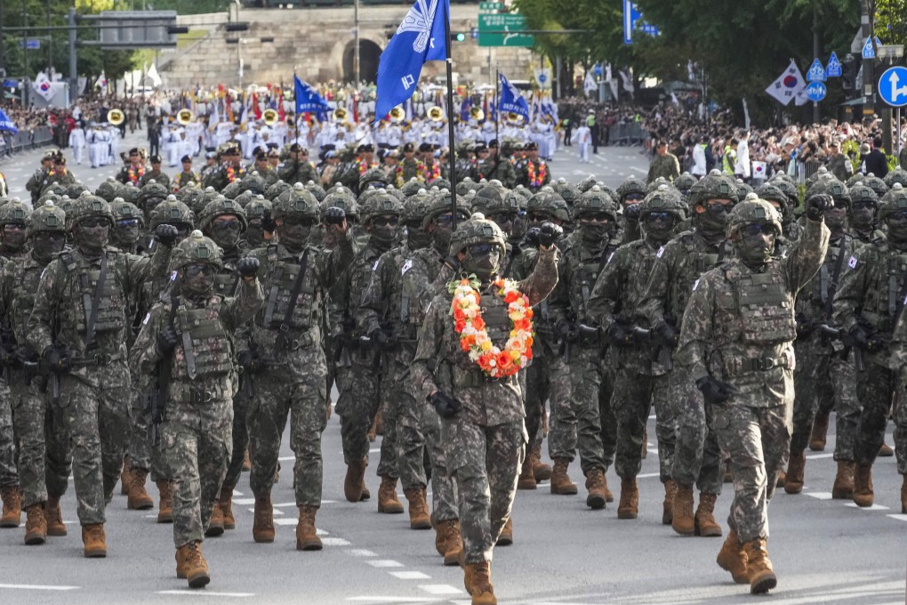 South Korean soldiers march during a parade in Seoul to mark Armed Forces Day earlier this month. Photo: AP