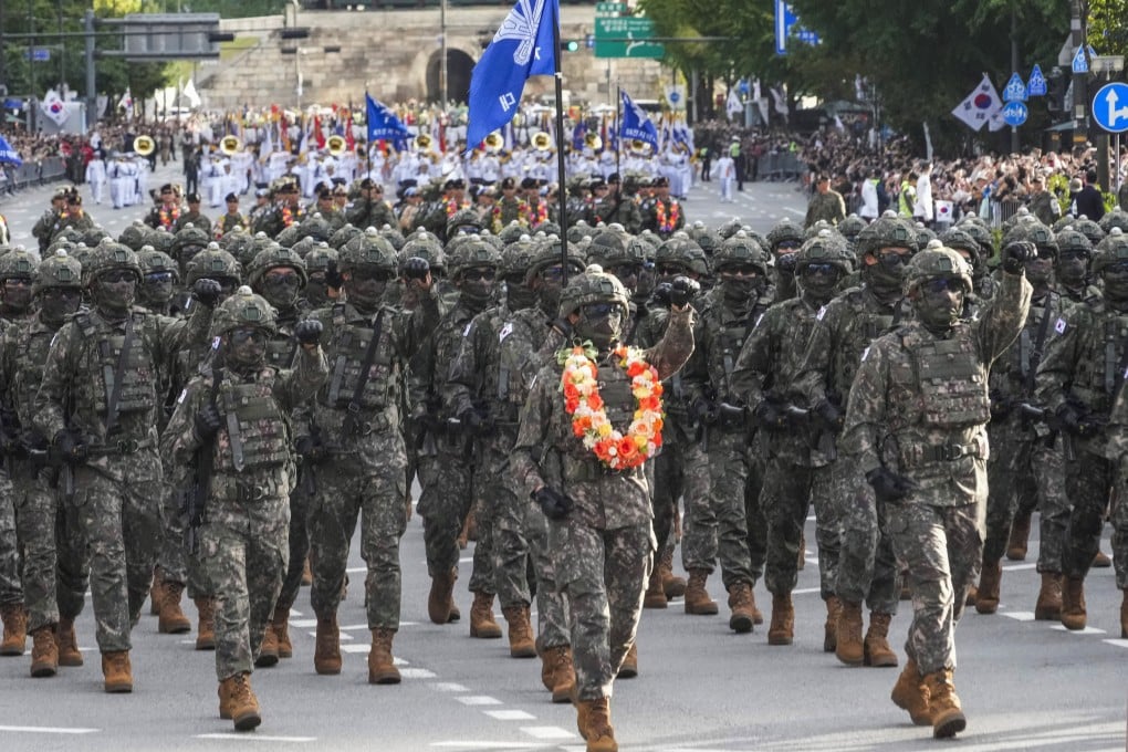 South Korean soldiers march during a parade in Seoul to mark Armed Forces Day earlier this month. Photo: AP