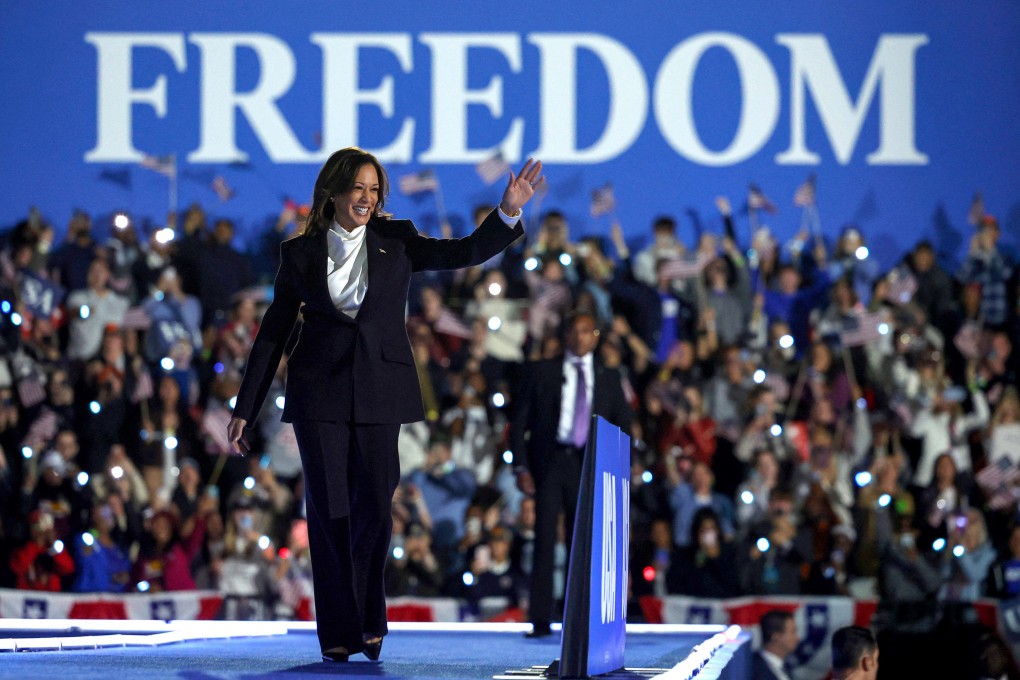 US Vice-President Kamala Harris arrives on stage for a campaign rally at the Ellipse on October 29 in Washington, DC where she delivered her “closing argument” speech to voters. Photo: Getty Images/AFP