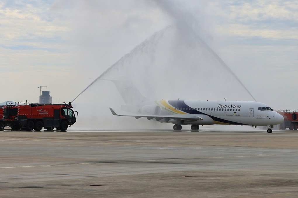 An ARJ21 belonging to Indonesian airline TransNusa completed its maiden flight between Manado and the southern Chinese city of Guangzhou on Tuesday. Photo: Guangzhou Baiyun International Airport