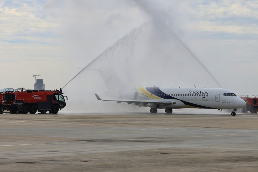 An ARJ21 belonging to Indonesian airline TransNusa completed its maiden flight between Manado and the southern Chinese city of Guangzhou on Tuesday. Photo: Guangzhou Baiyun International Airport