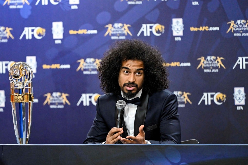 Qatar’s forward Akram Afif speaks during a press conference after winning the AFC player of the year award. Photo: AFP