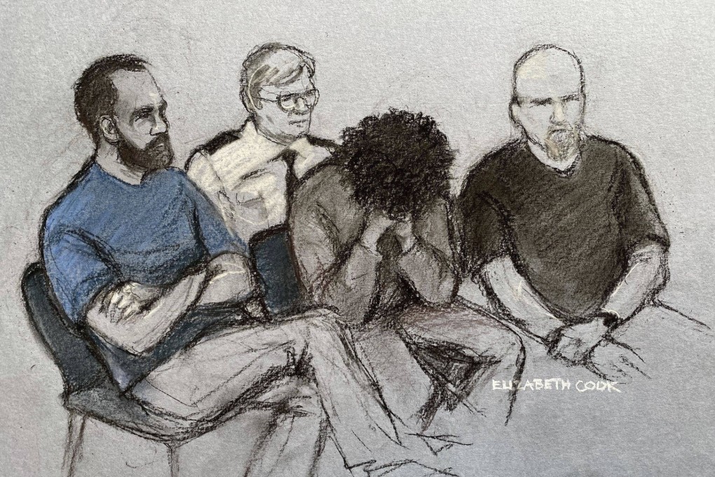 Axel Rudakubana covers his face as he appears in the dock at Liverpool Crown Court, England, in August. Courtroom sketch: Elizabeth Cook/PA via AP