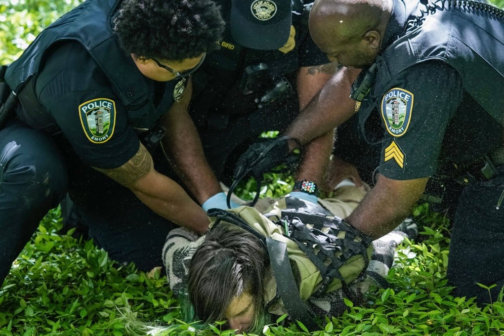 Police detain a demonstrator during a pro-Palestinian protest at Emory University on April 25, in Atlanta, Georgia. Some student protests at US colleges have turned violent. Photo: AFP