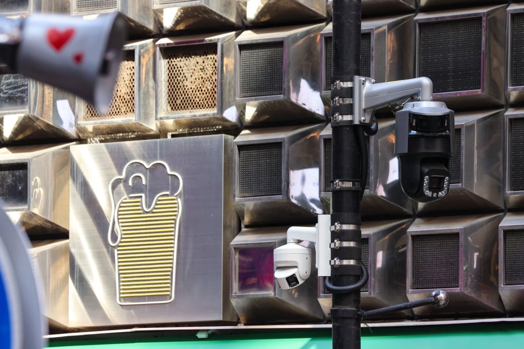 Police surveillance cameras have been added in the Lan Kwai Fong nightlife area in Central for Halloween festivities. Photo: Jelly Tse