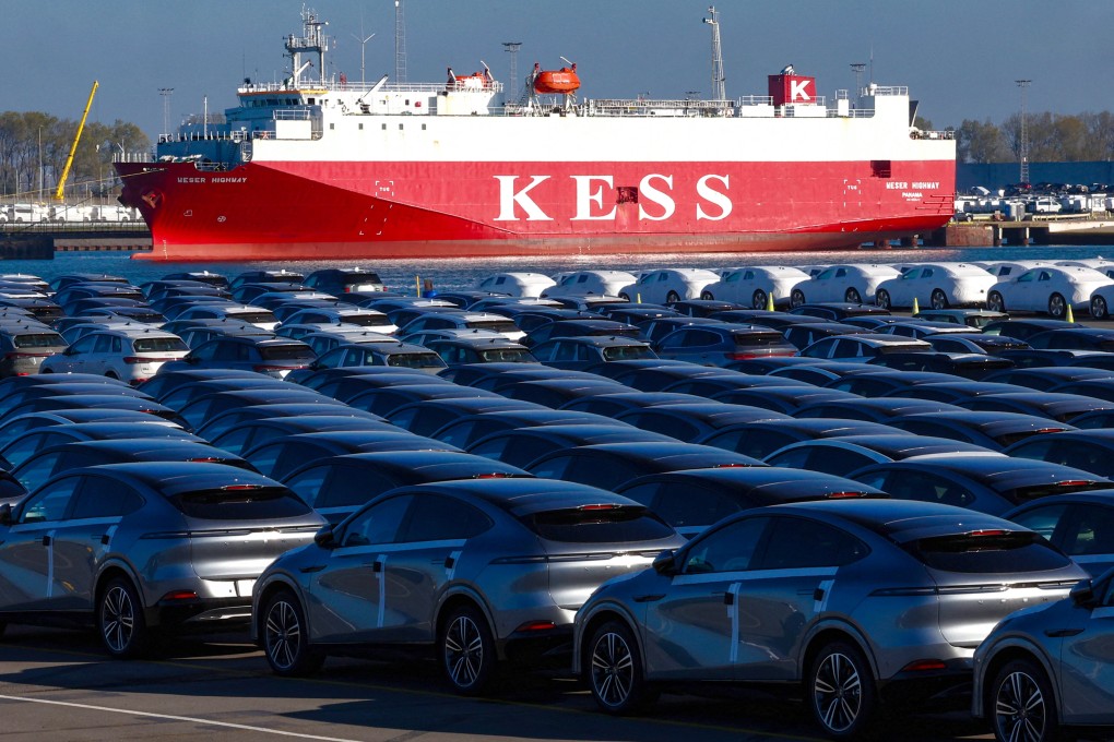 New China-built electric vehicles are seen parked in the port of Zeebrugge, Belgium, on October 24. Photo: Reuters