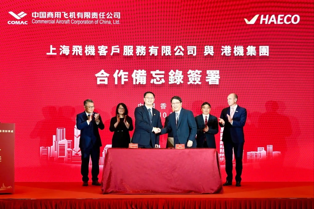 Hong Kong Aircraft Engineering Company (Haeco) and Shanghai Aircraft Customer Service signed a memorandum of understanding on Wednesday. Photo: Haeco