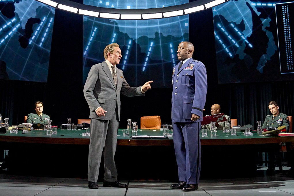 Steve Coogan (front, left) takes on several roles in the new stage version of Dr. Strangelove, including US President Merkin Muffley and German scientific adviser Dr Strangelove. The play is running at the Noël Coward Theatre in London. Photo: Reuters