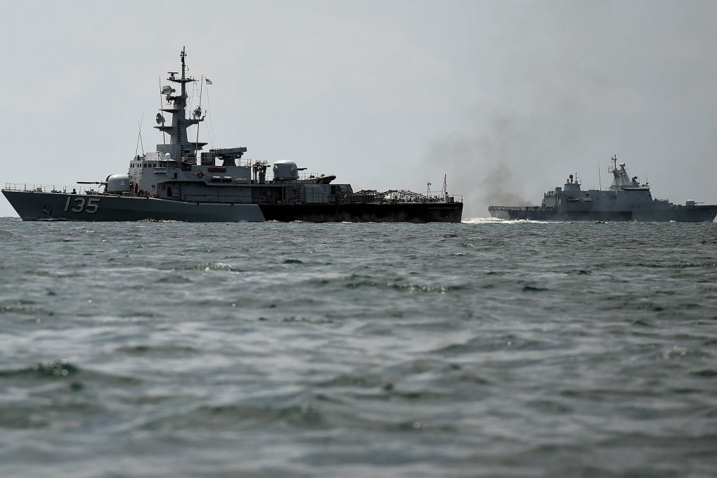 Royal Malaysian Navy ships patrol along the Thai-Malaysia border in 2015. Photo: AFP